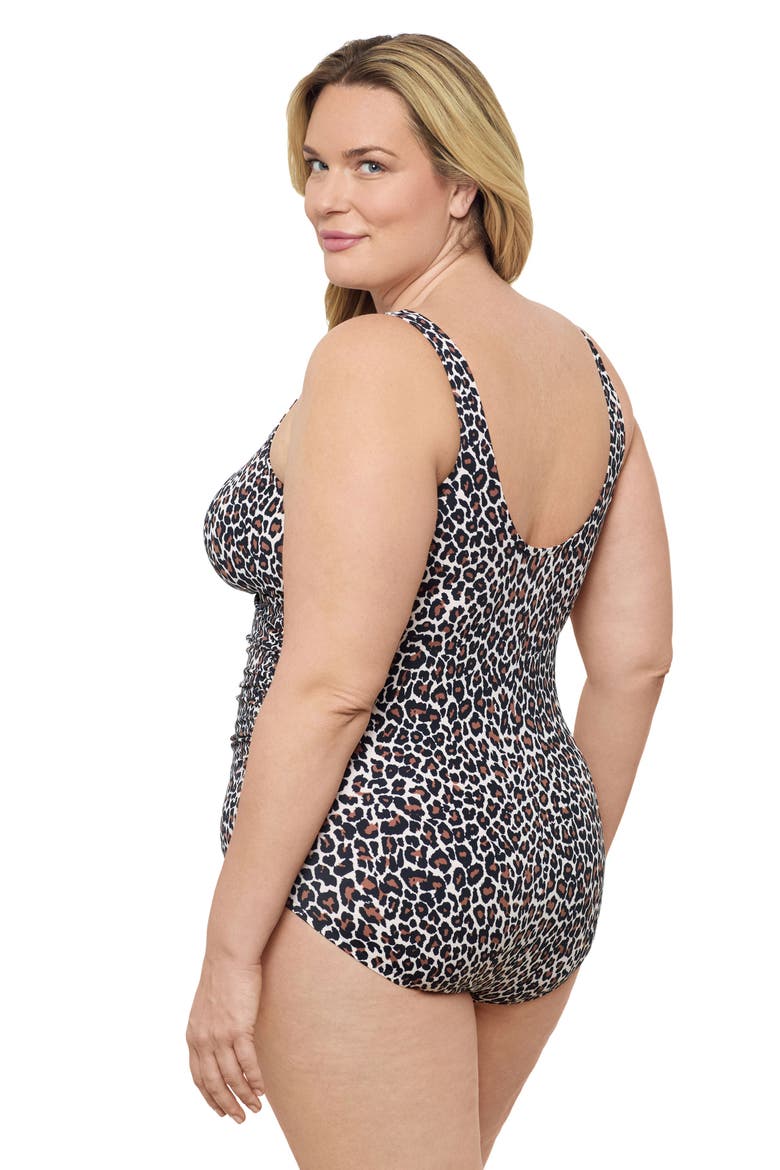 Plus Size Cinch V-neck Side Shirred One-Piece Swimsuit, Alternate, color, Desert Leopard