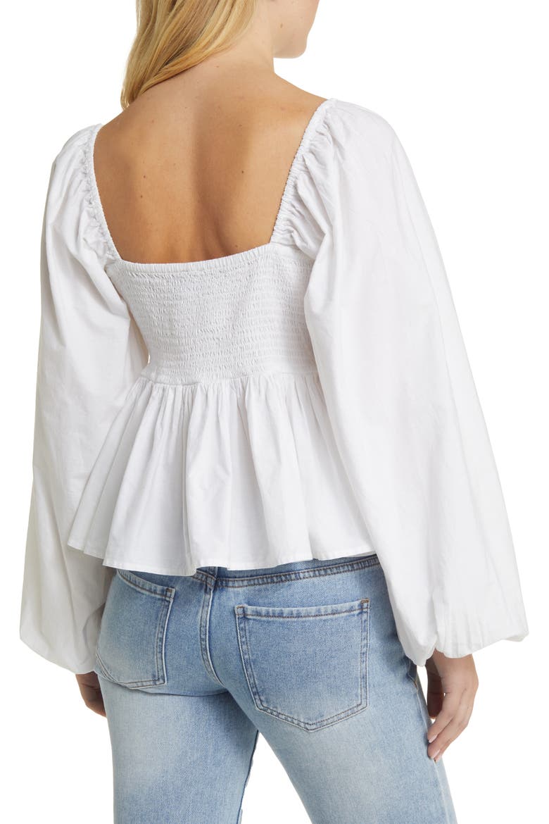 Crochet Inset Balloon Sleeve Cotton Blouse, Alternate, color, WHITE MULTI