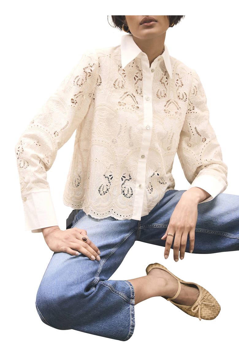 Crochet Cropped Shirt, Alternate, color, Ivory
