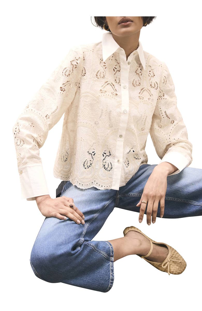 MINT VELVET Crochet Cropped Shirt, Alternate, color, Ivory