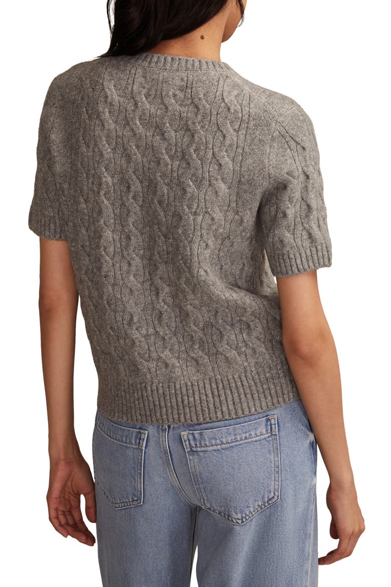 Cloud Soft Cable Stitch Short Sleeve Sweater, Alternate, color, MEDIUM HEATHER GREY