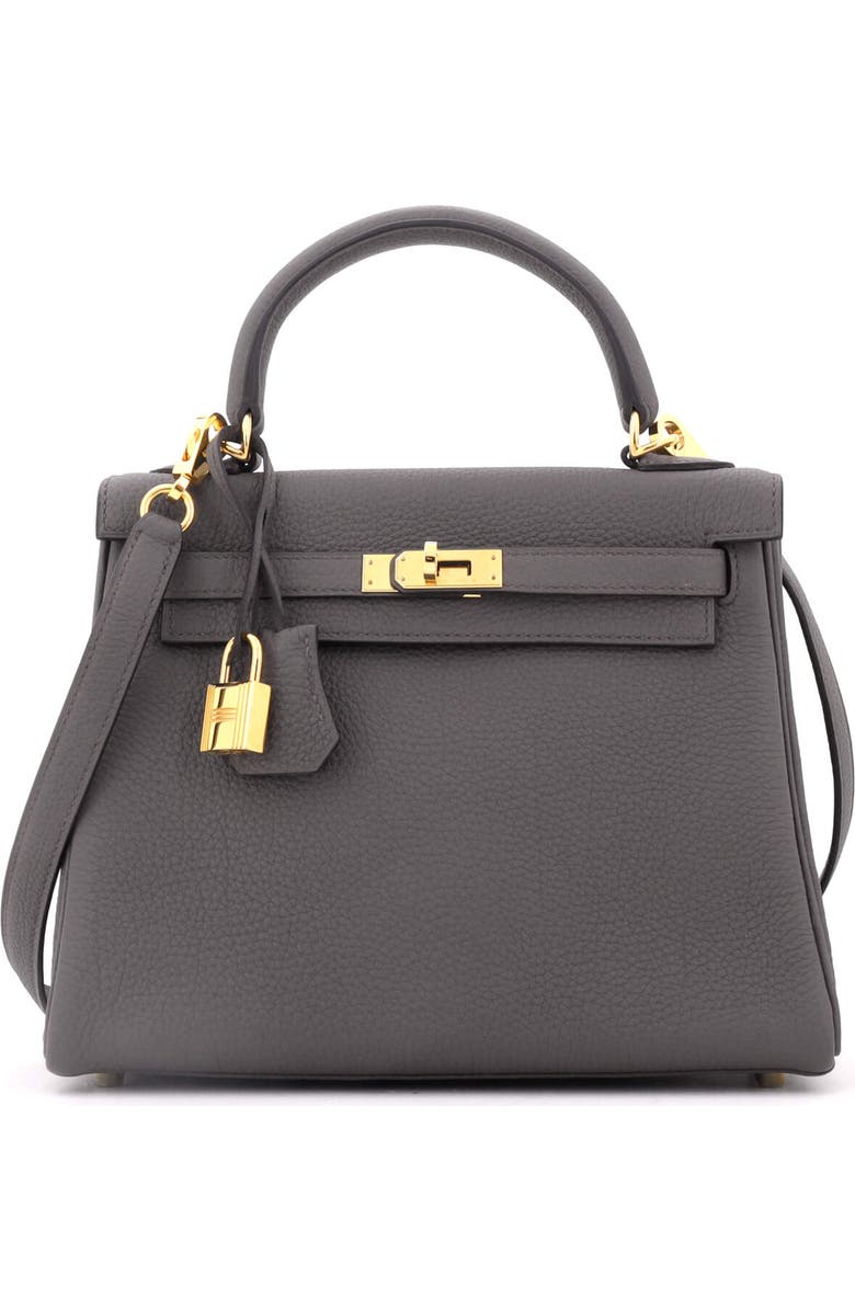 Pre-Owned Hermes Kelly Handbag Grey Togo with Gold Hardware 25, Main, color, Etain