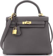 Pre-Owned Hermes Kelly Handbag Grey Togo with Gold Hardware 25