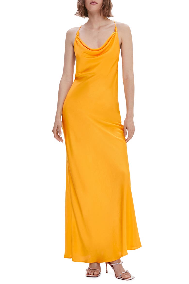 Cowl Neck Satin Slipdress, Main, color, ORANGE
