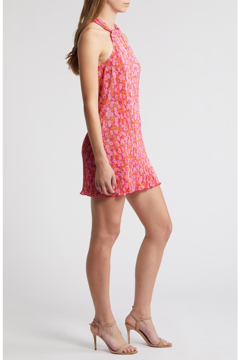 Melody Halter Neck Plissé Minidress, Alternate, color, HOT PINK