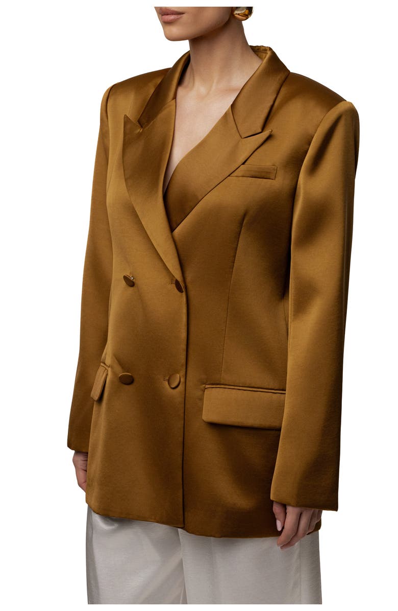 JLUXLABEL Lara Oversize Satin Blazer, Alternate, color, Bronze