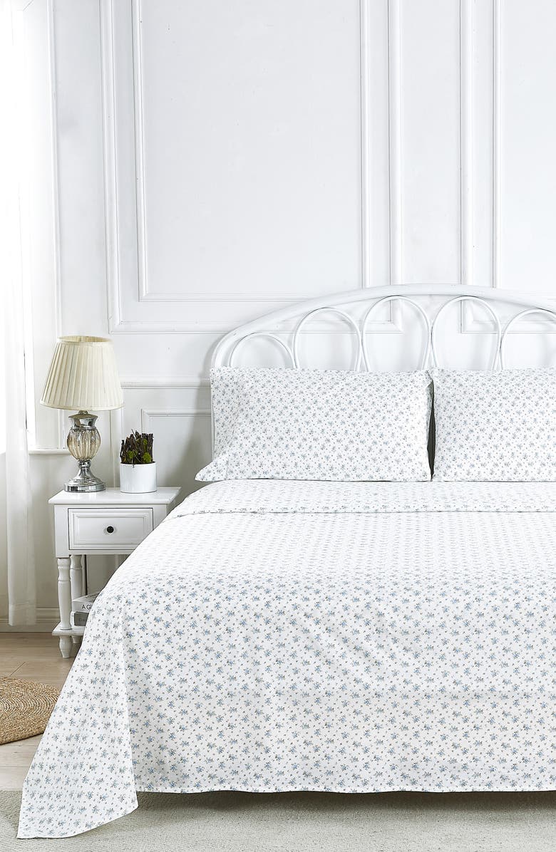 MELANGE HOME La Fleur 200 Thread Count Cotton Sheet Set, Alternate, color, Blue