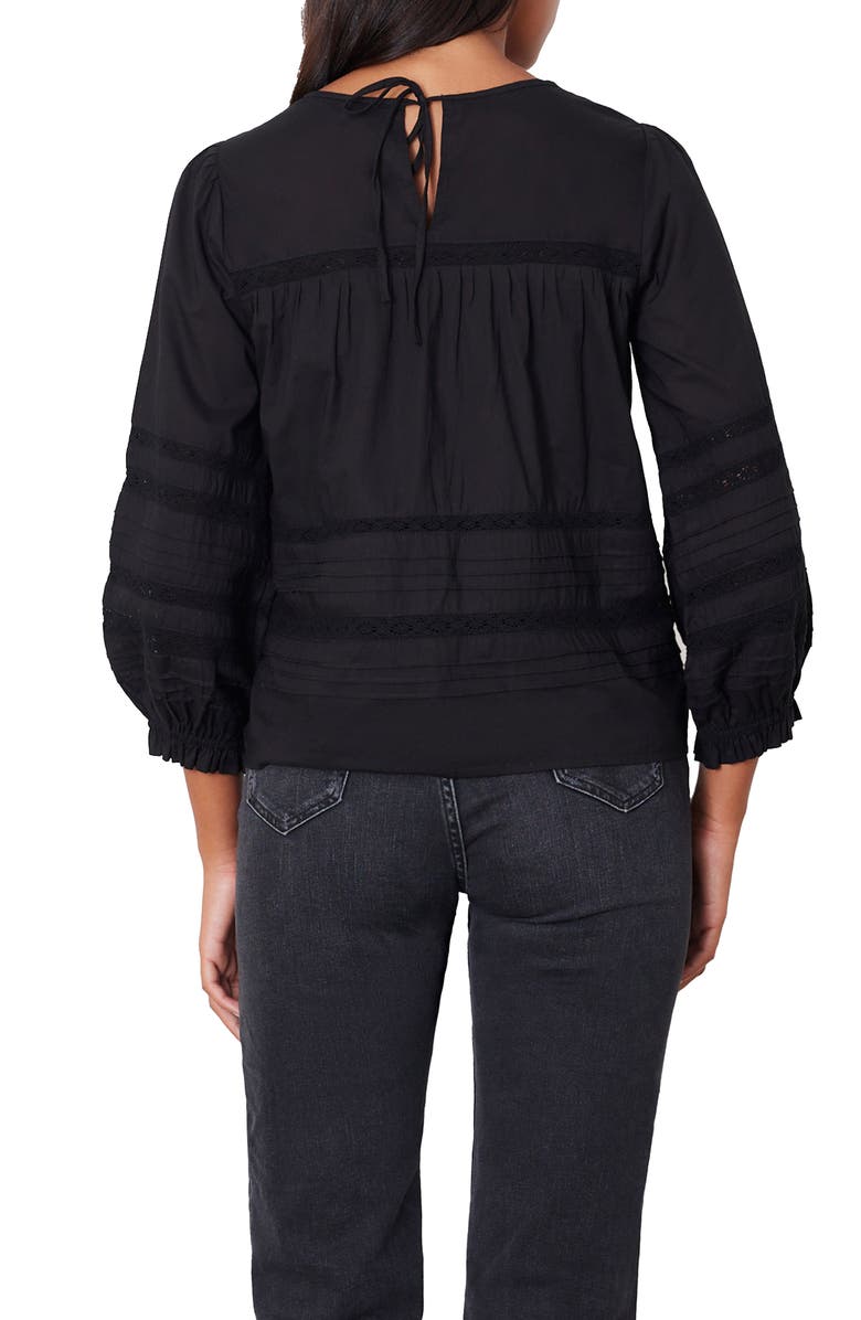 Paneros Clothing Dawn Lace Inset Cotton Blouse, Alternate, color, Black