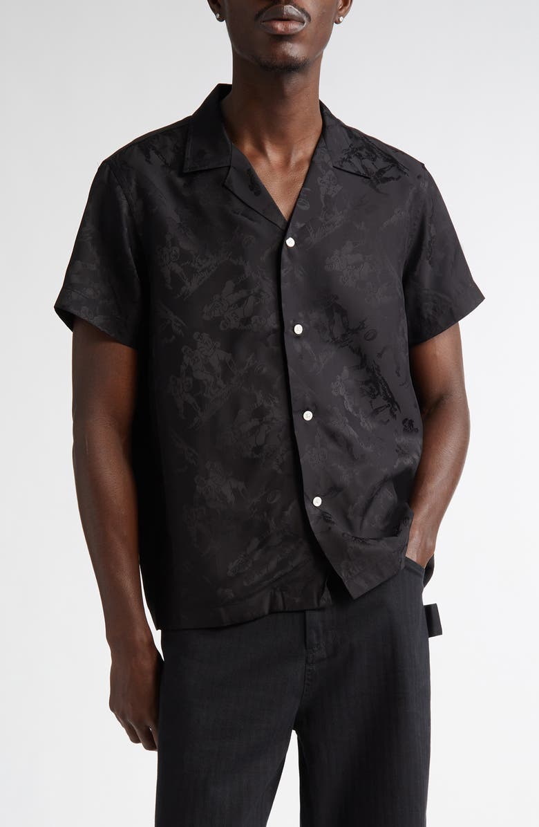 Bode Football Jacquard Bowling Shirt, Main, color, Black