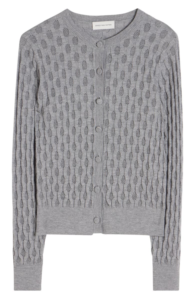 Dries Van Noten Tanguy Textured Merino Wool Cardigan, Alternate, color, Grey