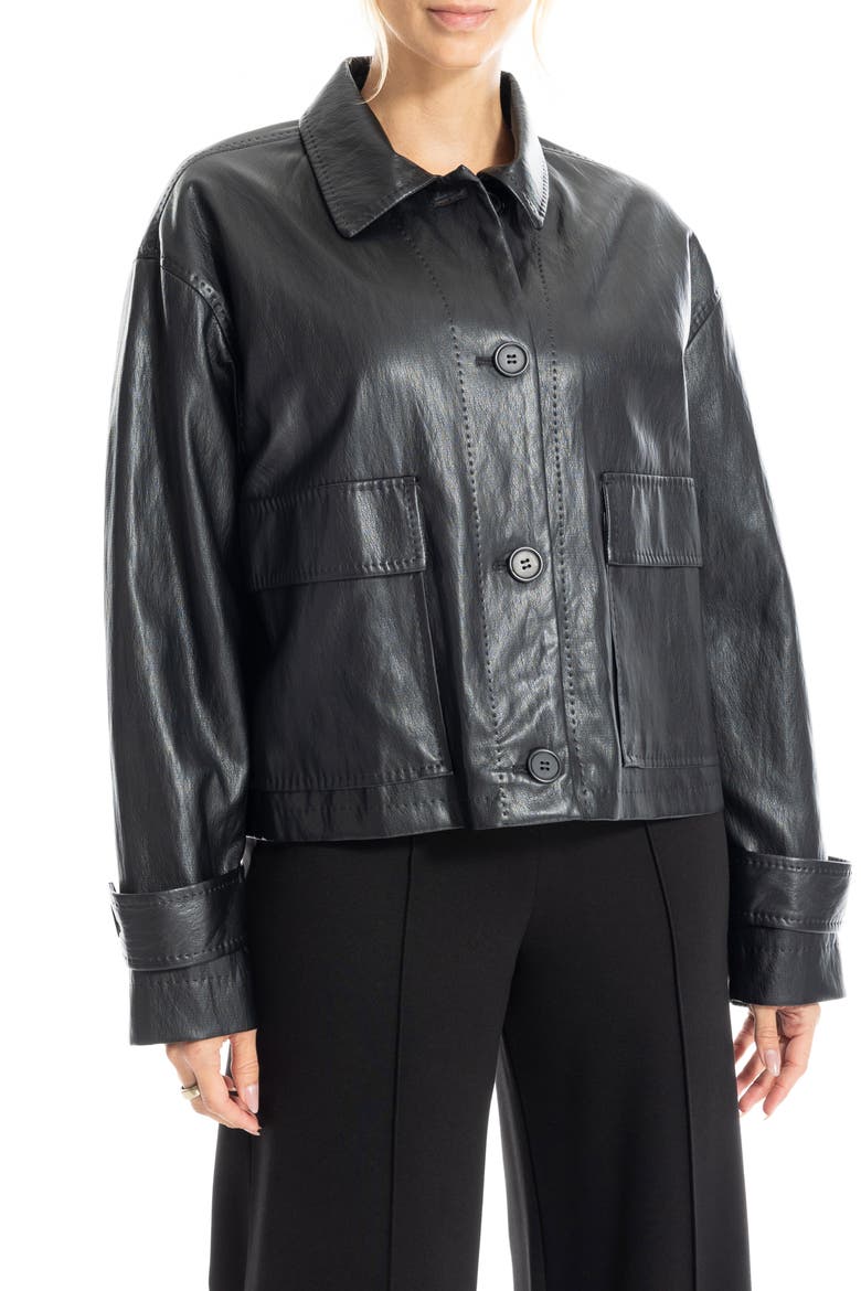 Faux Leather Crop Jacket, Alternate, color, BLACK