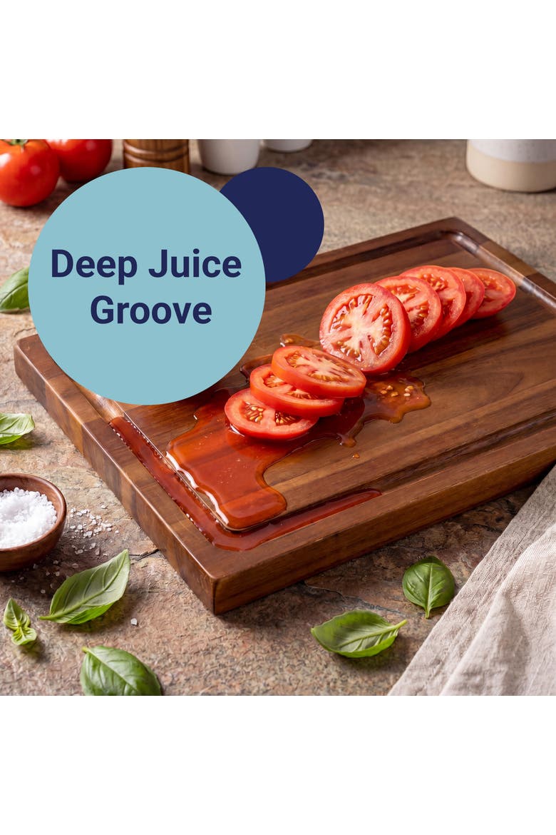 Eldridge Small Handcrafted Acacia Wood Grain Thick Reversible Cutting Board with Juice Grooves, Alternate, color, Brown