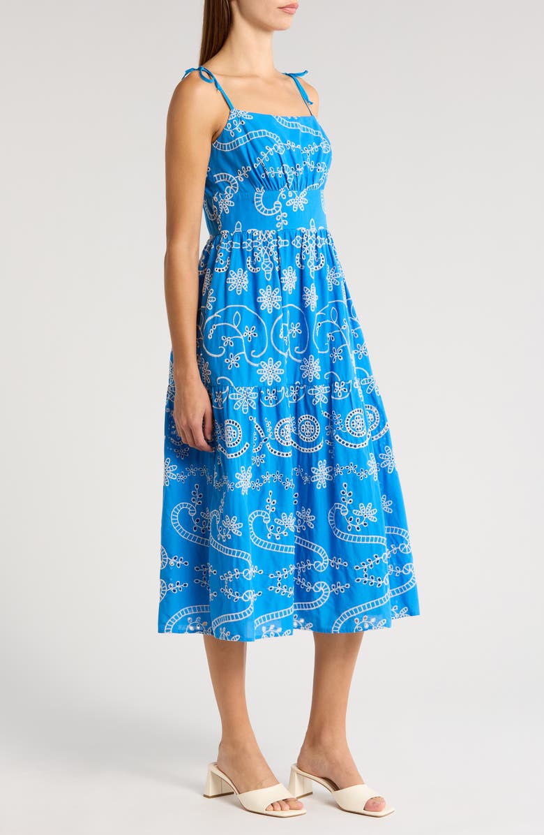 Julia Jordan Cotton Eyelet Sundress, Alternate, color, Blue/ Ivory
