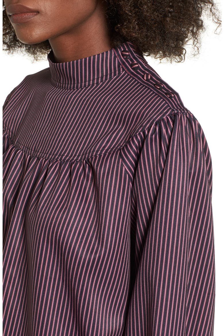 Shirring Stripe Top, Alternate, color, BURGUNDY MULTI