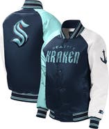 STARTER Youth Starter Deep Sea Blue Seattle Kraken Raglan Full-Snap Varsity Jacket