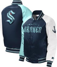STARTER Youth Starter Deep Sea Blue Seattle Kraken Raglan Full-Snap Varsity Jacket