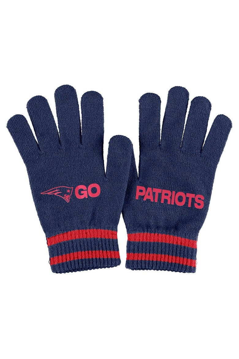 Women's WEAR by Erin Andrews  Navy New England Patriots Double Jacquard Cuffed Knit Hat with Pom and Gloves Set, Alternate, color, Navy