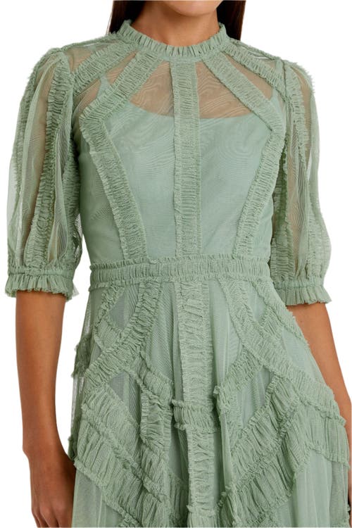 Mac Duggal 8058 Short Ruffled Tiered Cocktail Midi Dress In Green