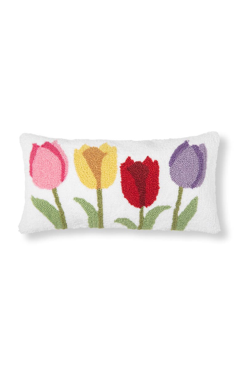 C&F Home Spring Tulips Floral Flower Garden Hooked Accent Pillow, 10" x 20", Main, color, White