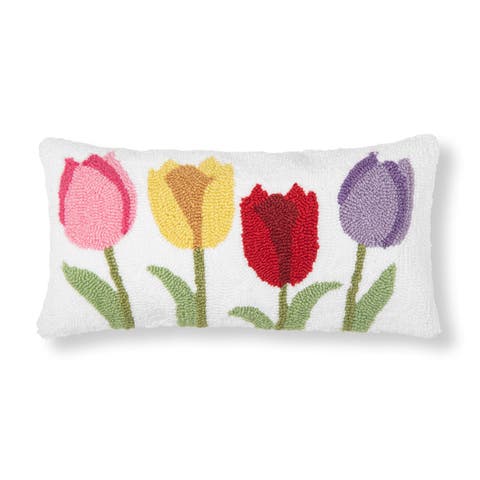 Spring Tulips Floral Flower Garden Hooked Accent Pillow, 10" x 20"