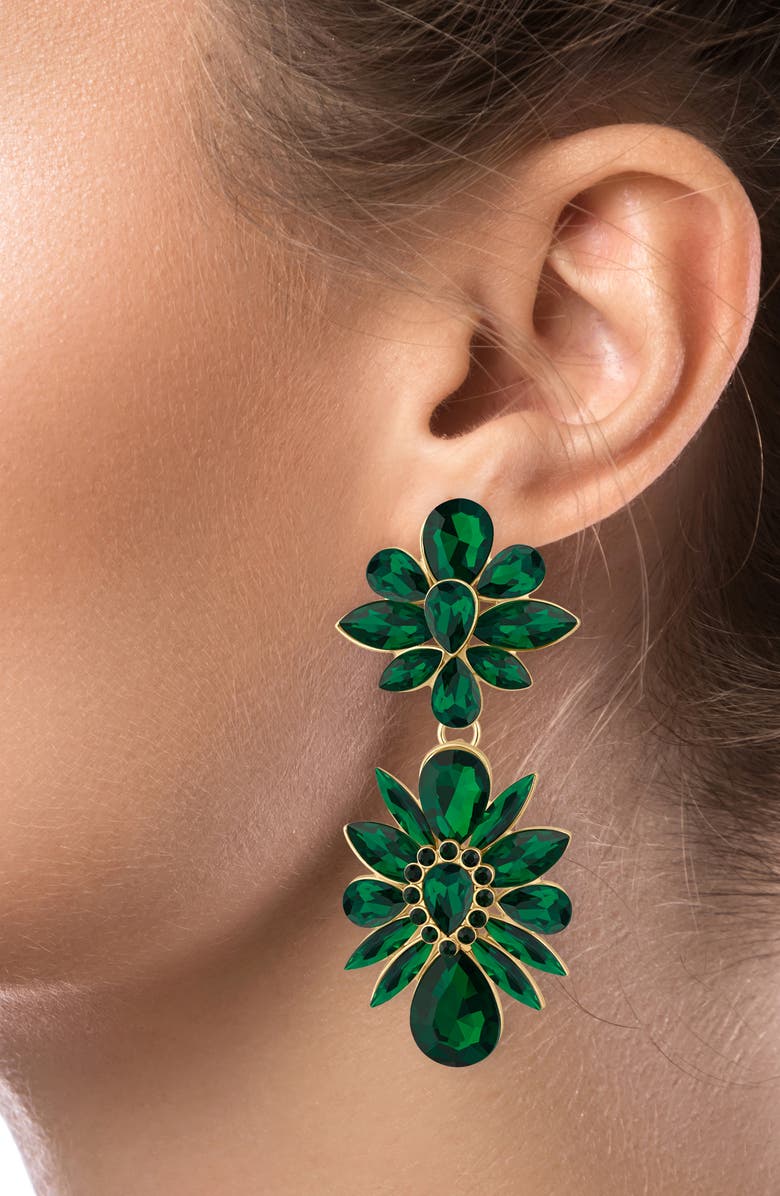 JARDIN Crystal Drop Earrings, Alternate, color, Green/ Gold