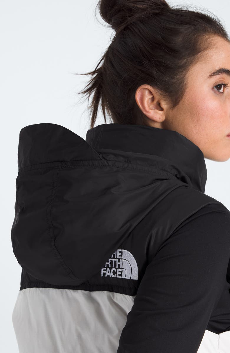 The North Face 1996 Retro Nuptse Water Resistant Down Puffer Vest, Alternate, color, White Dune/ Black Recycled