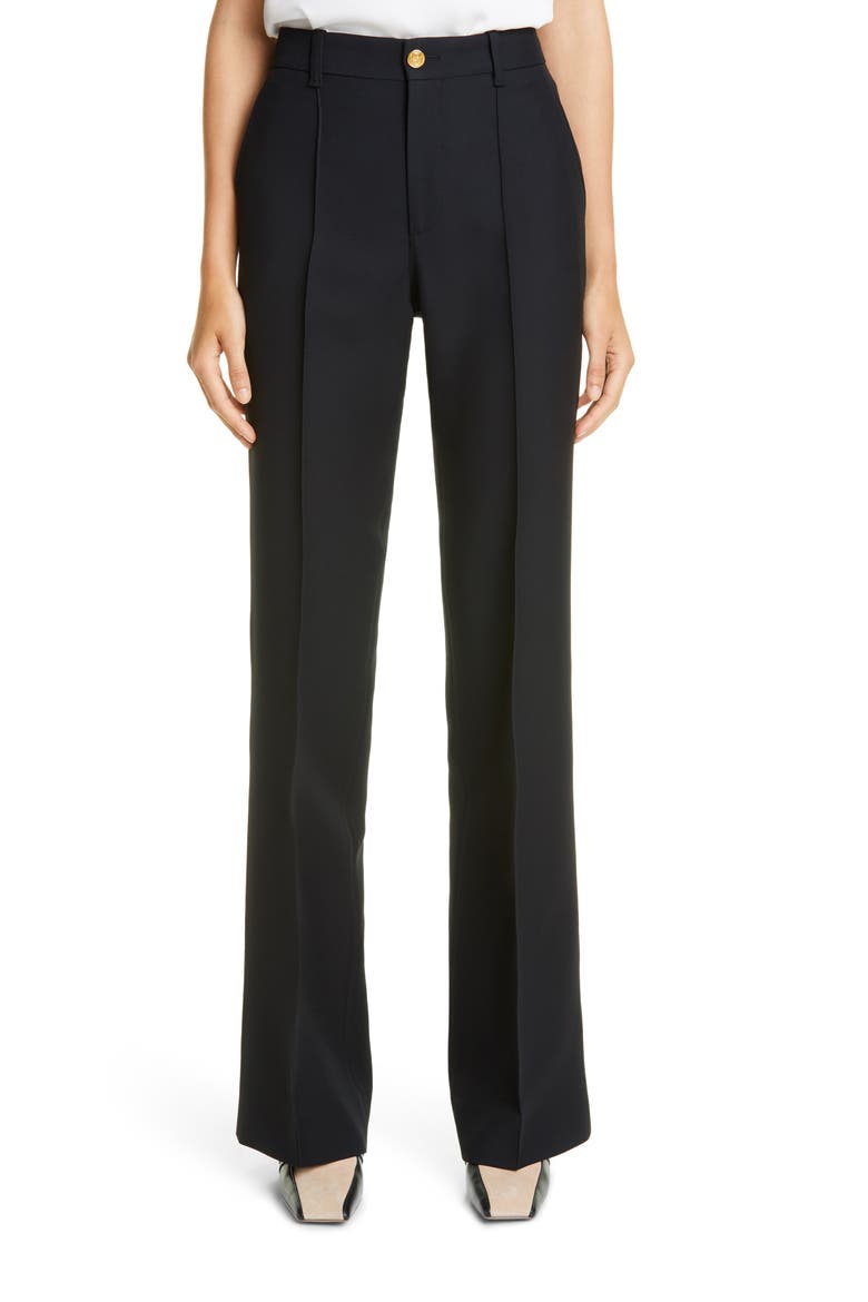 High Waist Silk & Wool Cady Crepe Flare Pants, Main, color, BLACK