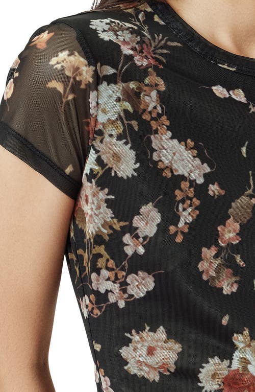 Allsaints Womens Armada Black Ellie Round-neck Floral-print Stretch-mesh T-shirt In Black