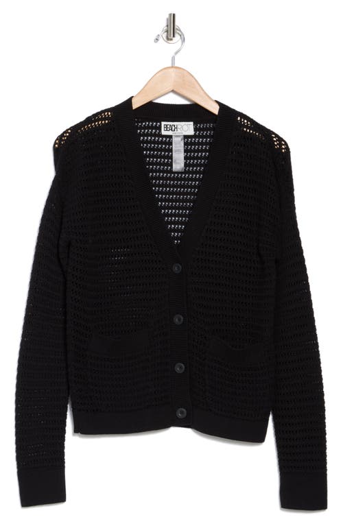 Beach Riot Gene Open Stitch Cotton Cardigan In Black
