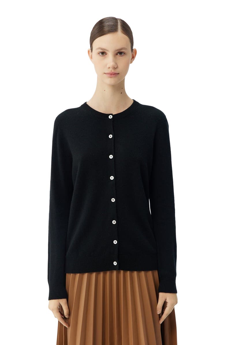 GOBI Mongolian Cashmere Essential Cashmere Crewneck Cardigan, Alternate, color, Black