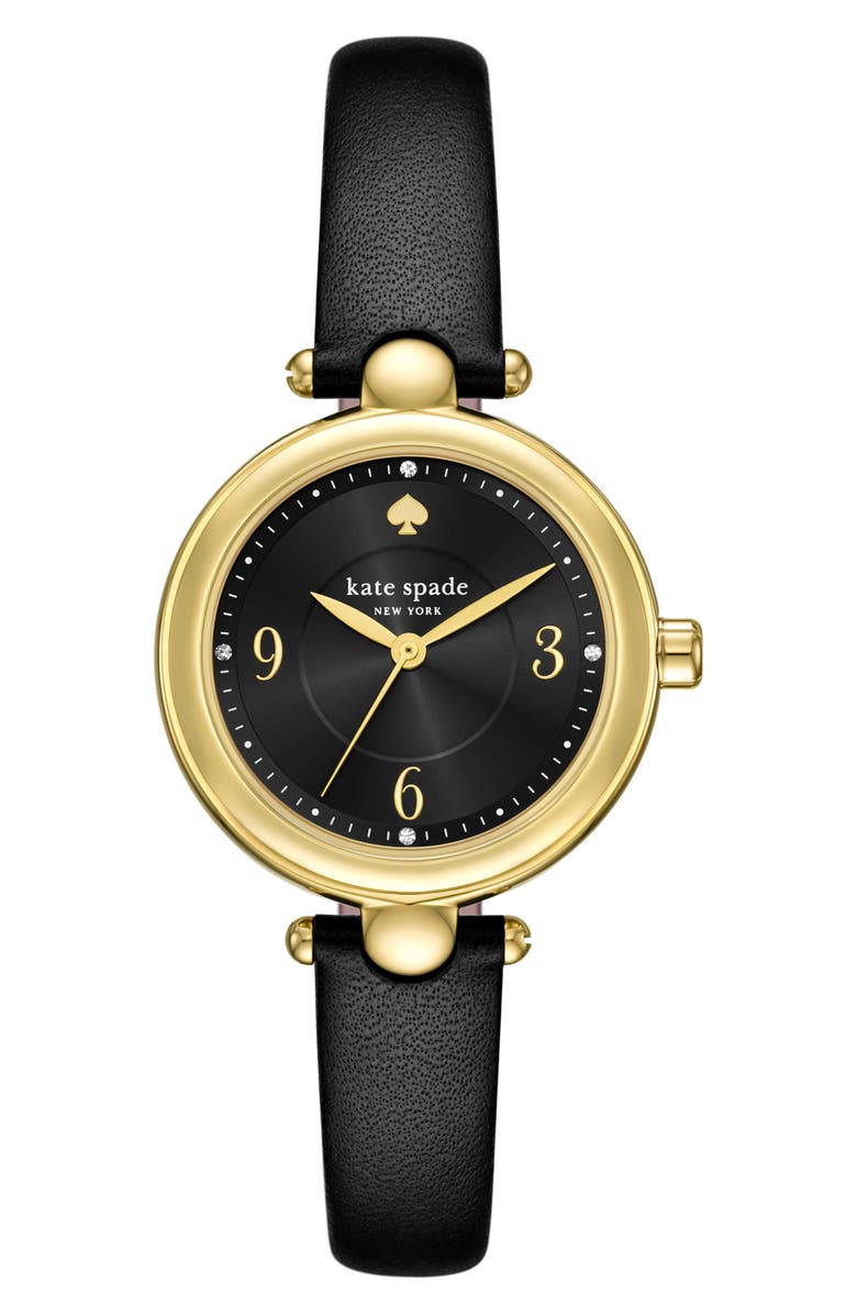 Kate Spade New York gracie leather strap watch, 32mm, Main, color, Black