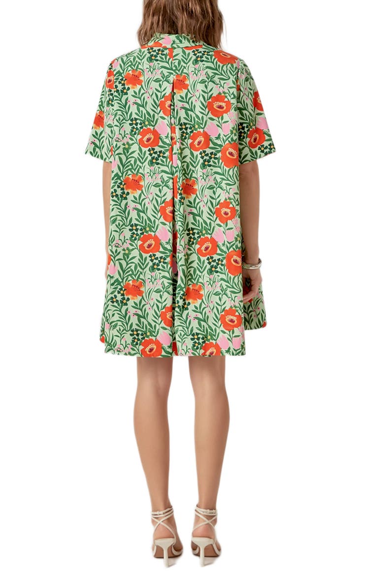 Floral Short Sleeve Cotton Shirtdress, Alternate, color, LIME MULTI