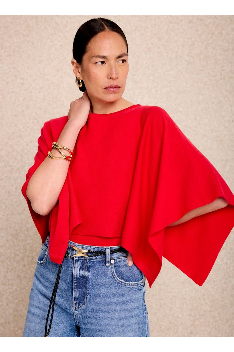 Layered Poncho Knit Top, Alternate, color, Red