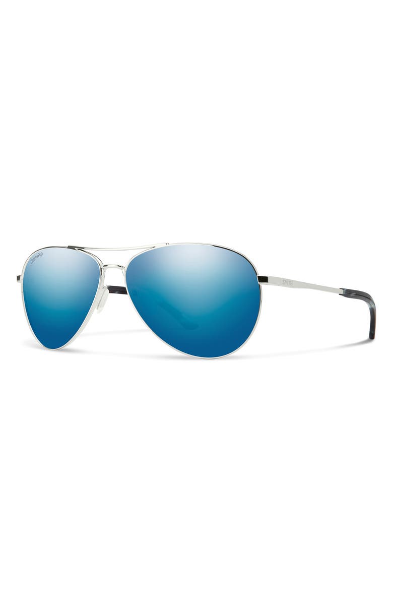Smith Langley II 61mm ChromaPop<sup>™</sup> Polarized Aviator Sunglasses, Alternate, color, Silver / Blue Mirror