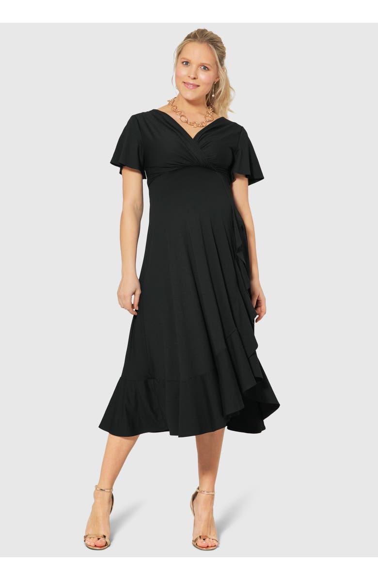 Tiffany Rose Maternity Waterfall Midi Maternity Dress, Main, color, Black