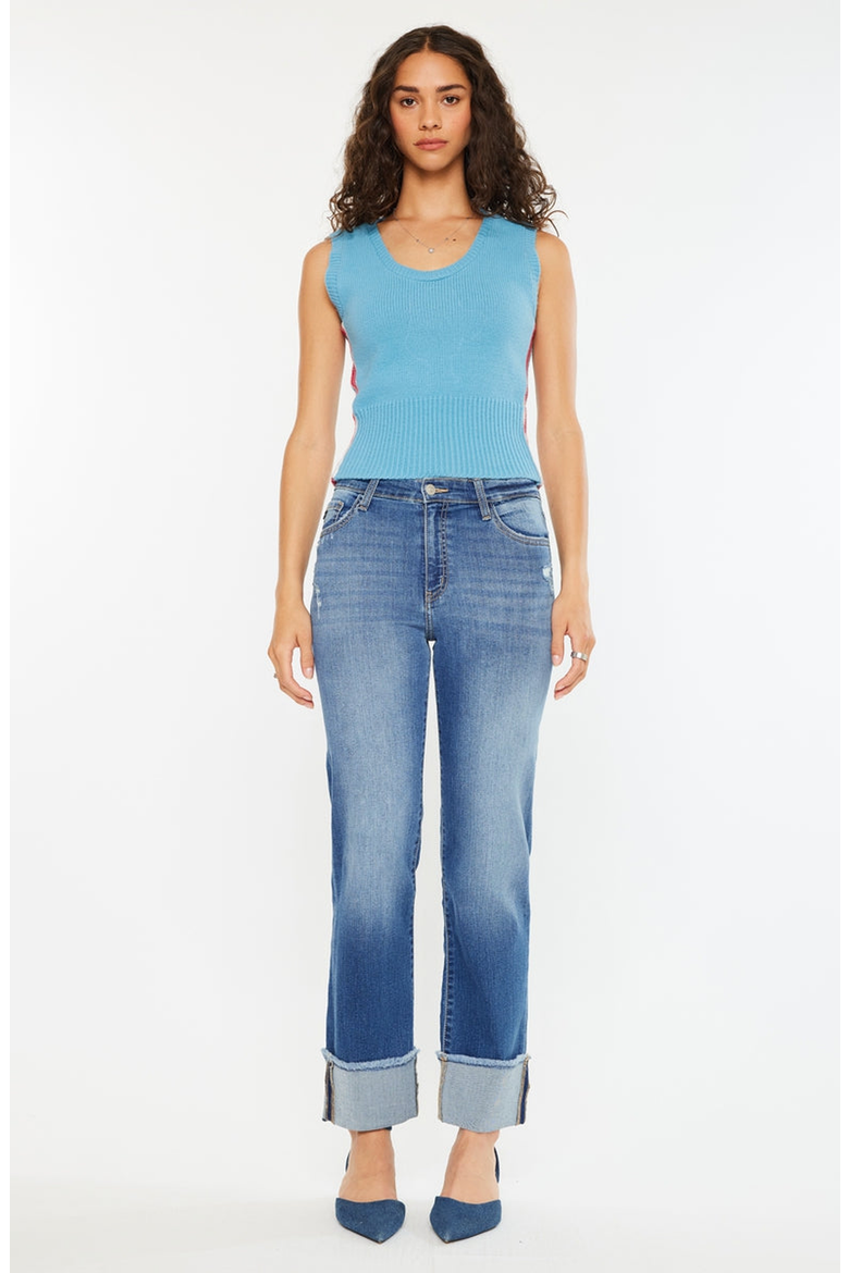 Quin Essentials High Rise Straight Jeans, Main, color, Medium Wash