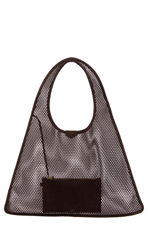 One-Piece Mesh & Suede Shoulder Bag