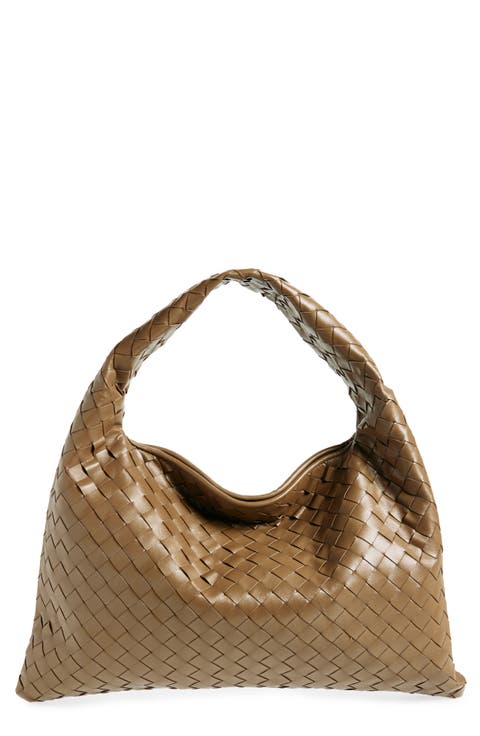 Small Hop Intrecciato Leather Hobo Bag