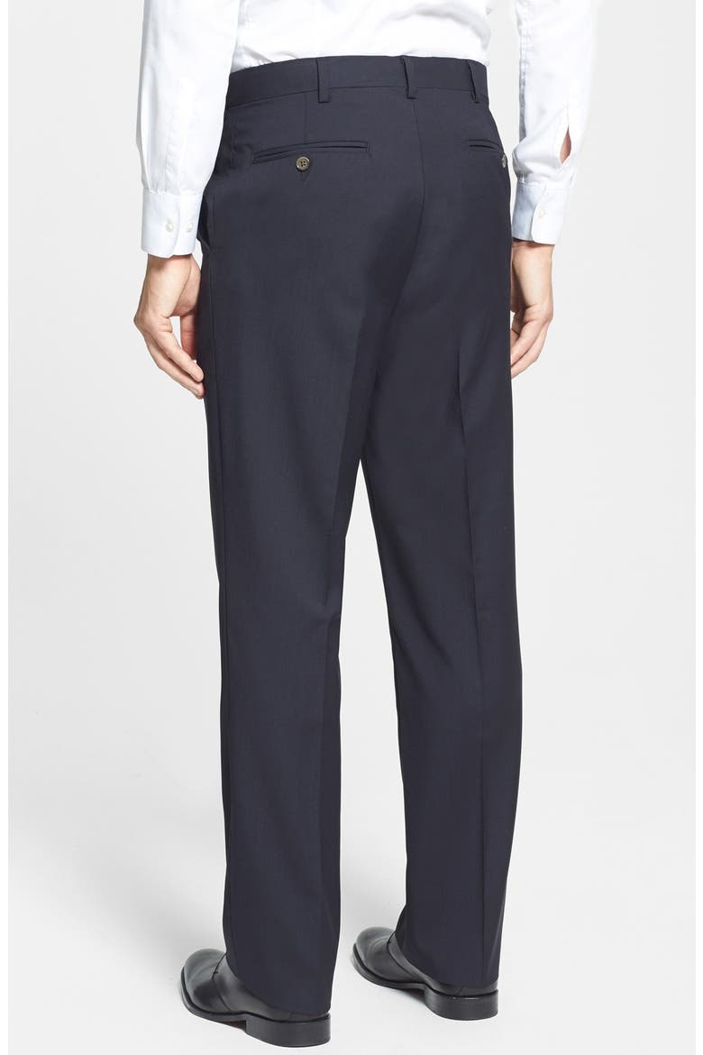 Self Sizer Waist Flat Front Lightweight Plain Weave Classic Fit Trousers, Alternate, color, NAVY