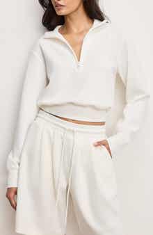 Good American Air Soft Cotton Blend Half Zip Sweatshirt