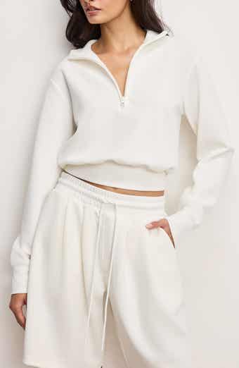 Good American Air Soft Cotton Blend Half Zip Sweatshirt