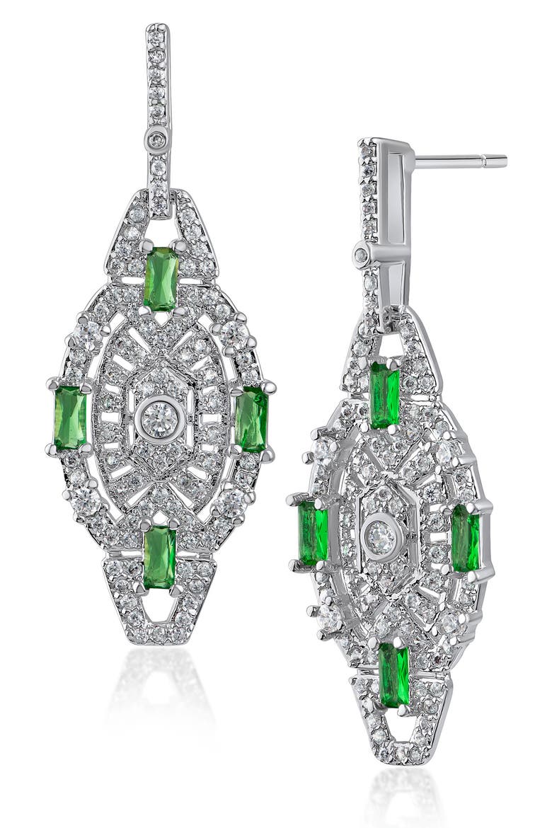 Cubic Zirconia Drop Earrings, Main, color, GREEN/ SILVER