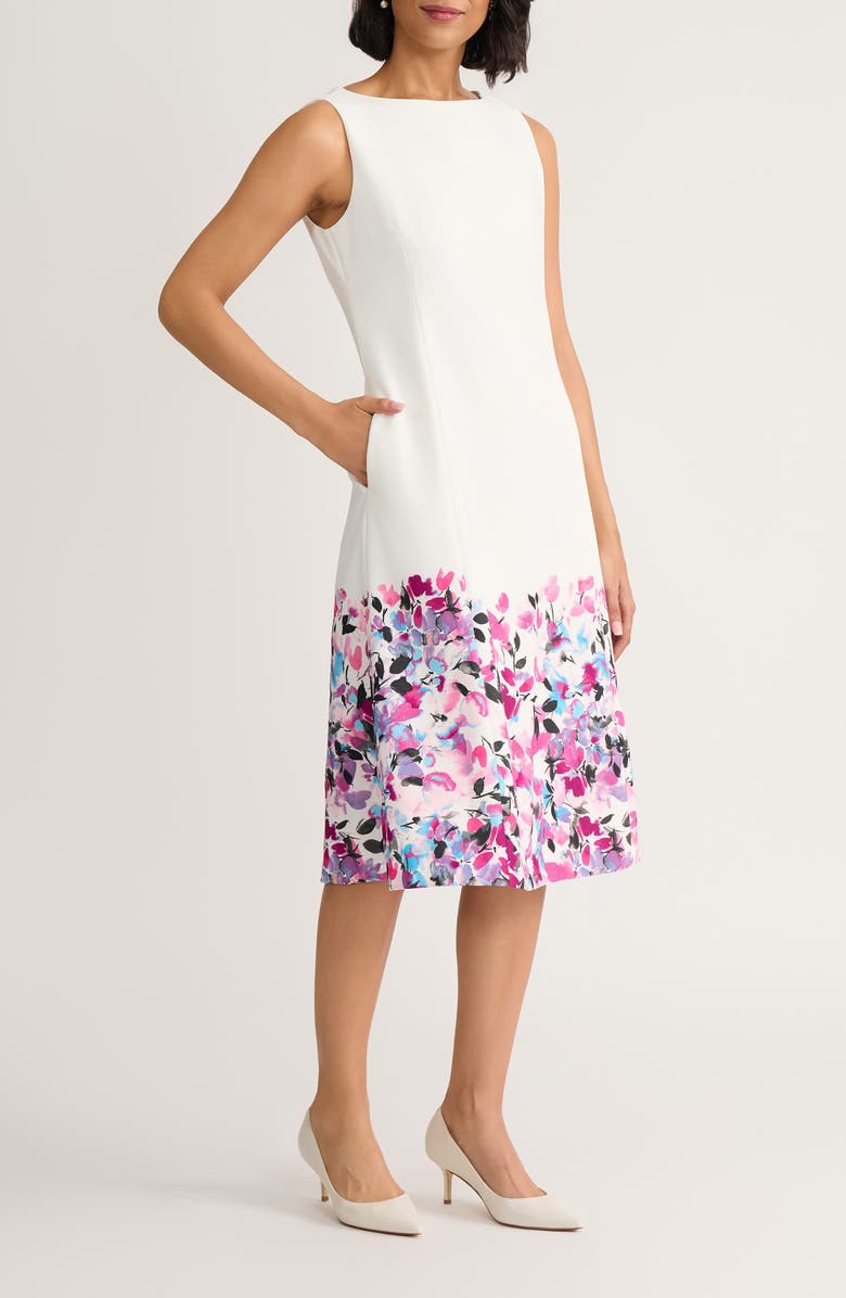 KASPER Paneled Princess Seam Sleeveless A-Line Dress, Alternate, color, Lily White Mult