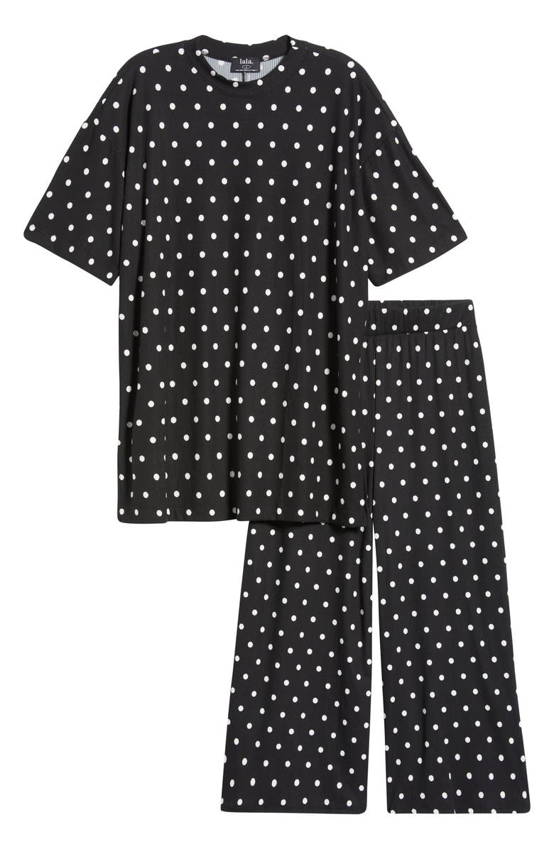 Dressed in Lala Lex Rib Oversize T-Shirt & High Waist Crop Pants Set, Alternate, color, Black