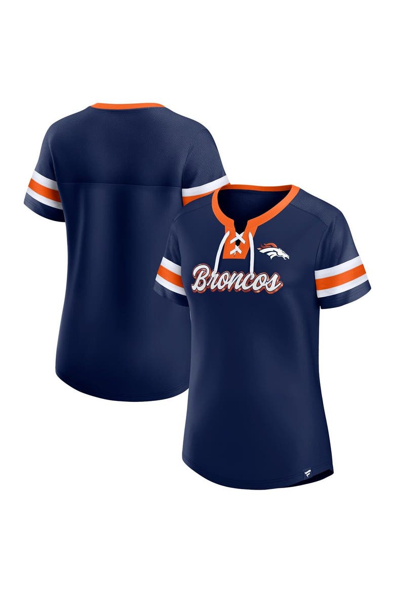 Women's Fanatics Navy Denver Broncos Original State Lace-Up T-Shirt, Main, color, Navy
