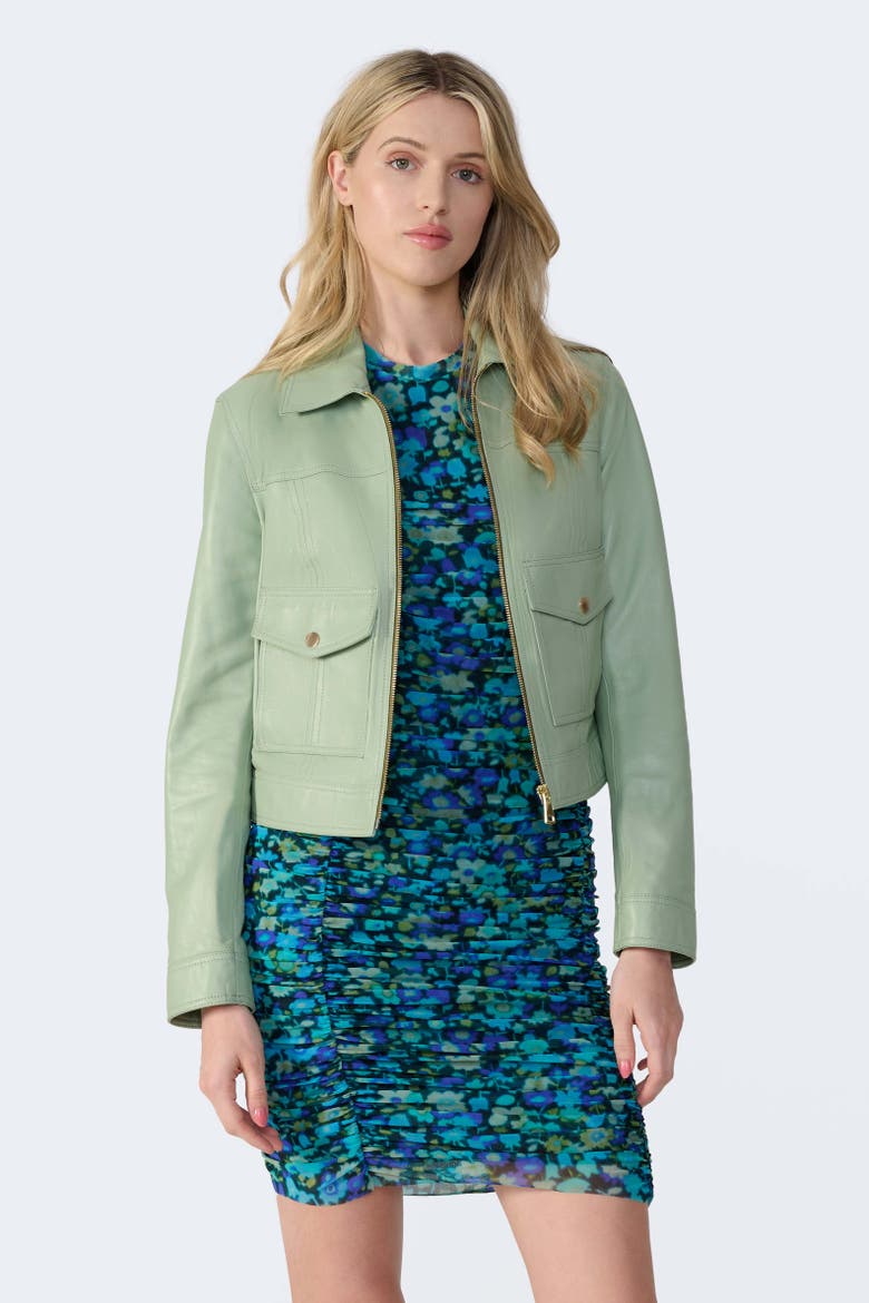 Flora Leather Jacket, Alternate, color, Light Green