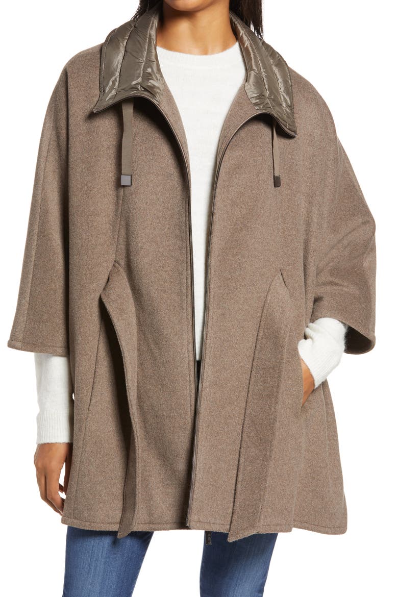 Quilted Collar Wool Blend Cape, Alternate, color, TAUPE