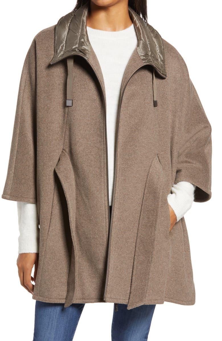 Ellen Tracy Quilted Collar Wool Blend Cape, Alternate, color,