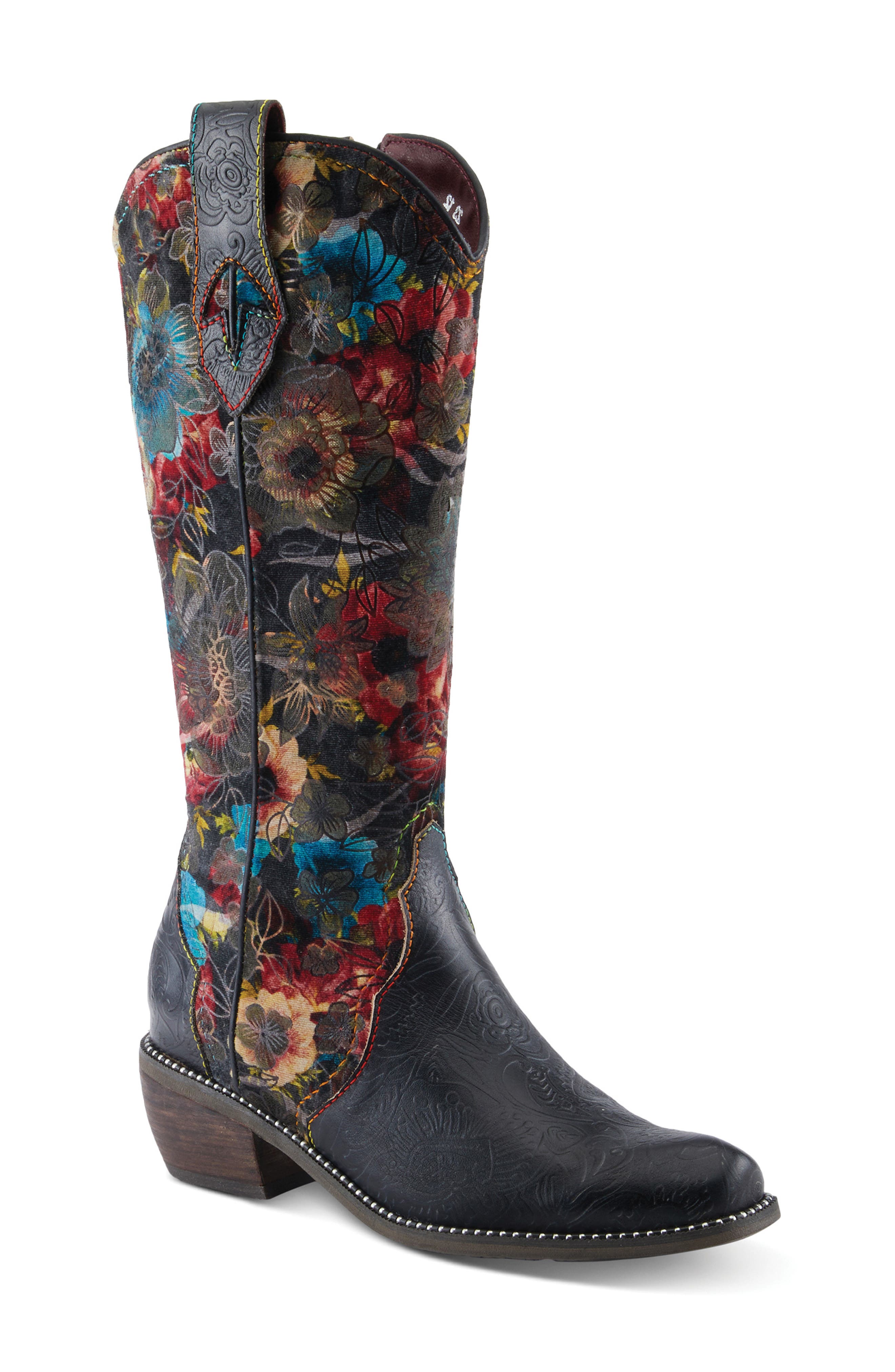 L'Artiste by Spring Step Rodeoqueen Knee High Western Boot, Main, color, Black Multi