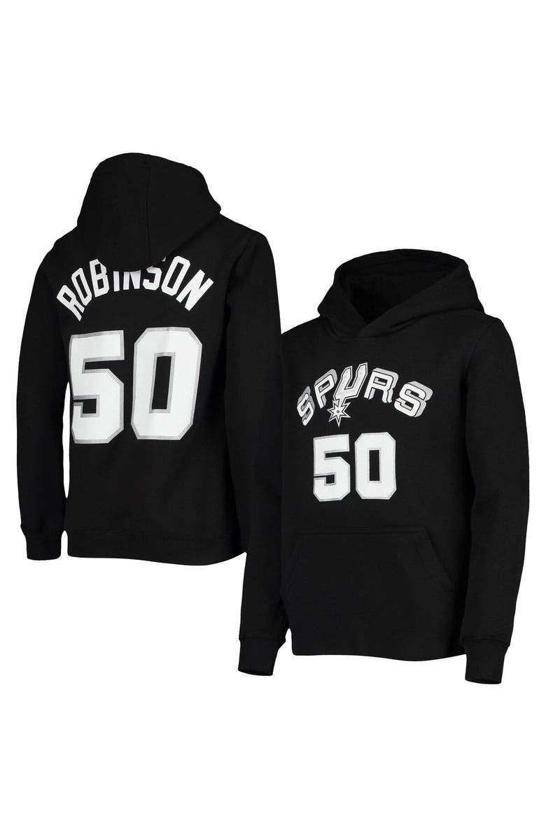 Mitchell & Ness Youth Mitchell & Ness David Robinson Black San Antonio Spurs Hardwood Classics Name & Number Pullover Hoodie, Alternate, color,